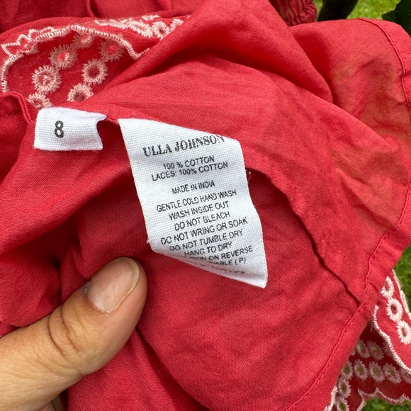 ULLA JOHNSON Clarice Embroidered Eyelet Lace Babydoll Dress, Scarlett - Sz 8 - Picture 8 of 16